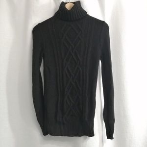 Black J Crew cable knit turtleneck sweater sz XS